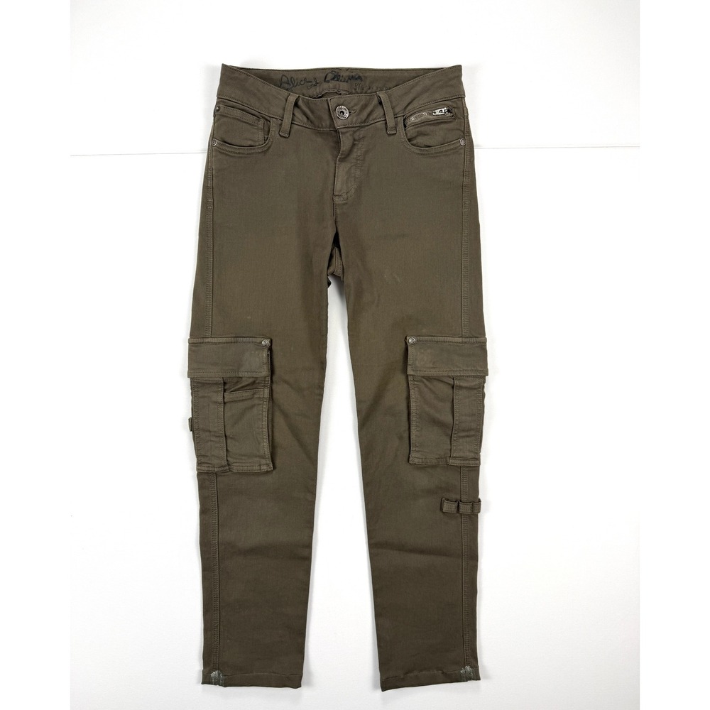 Alice + Olivia Stacey Bendet Cargo Pants Womens 26 Olive Green Skinny Zip #1916 - Picture 2 of 11